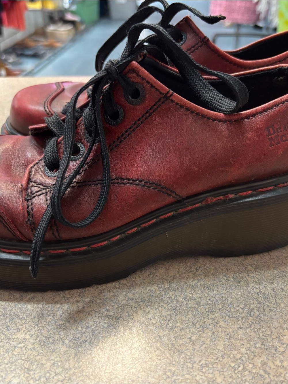 Vintage Dr. Martens Distressed Red Leather Platform Lace-Up Oxford